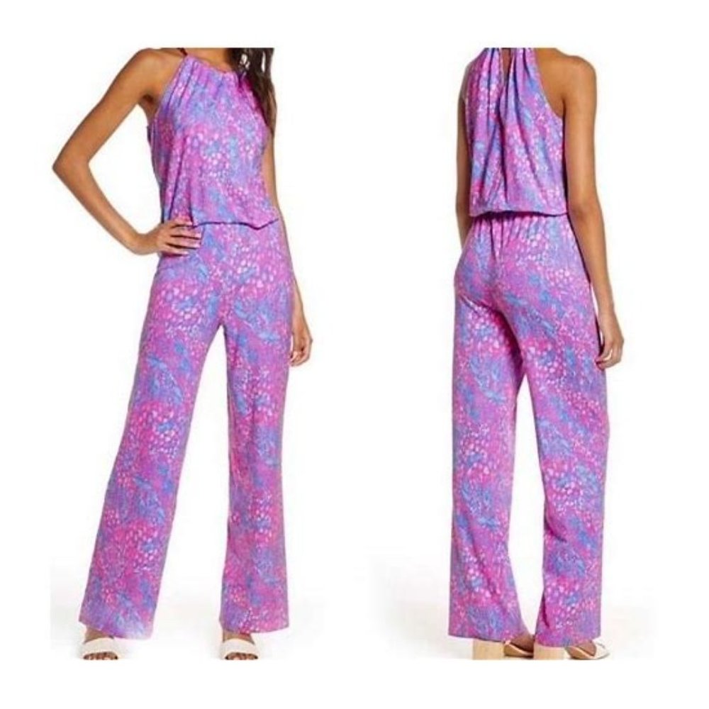 Lilly Pulitzer Chain Neck Halter Bowen Jumpsuit High Altitude/Pink Sorbet XS